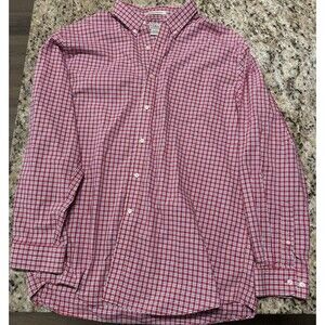 LL BEAN Shirt Mens XL Button Up Plaid Long Sleeve Wrinkle Resistant Red